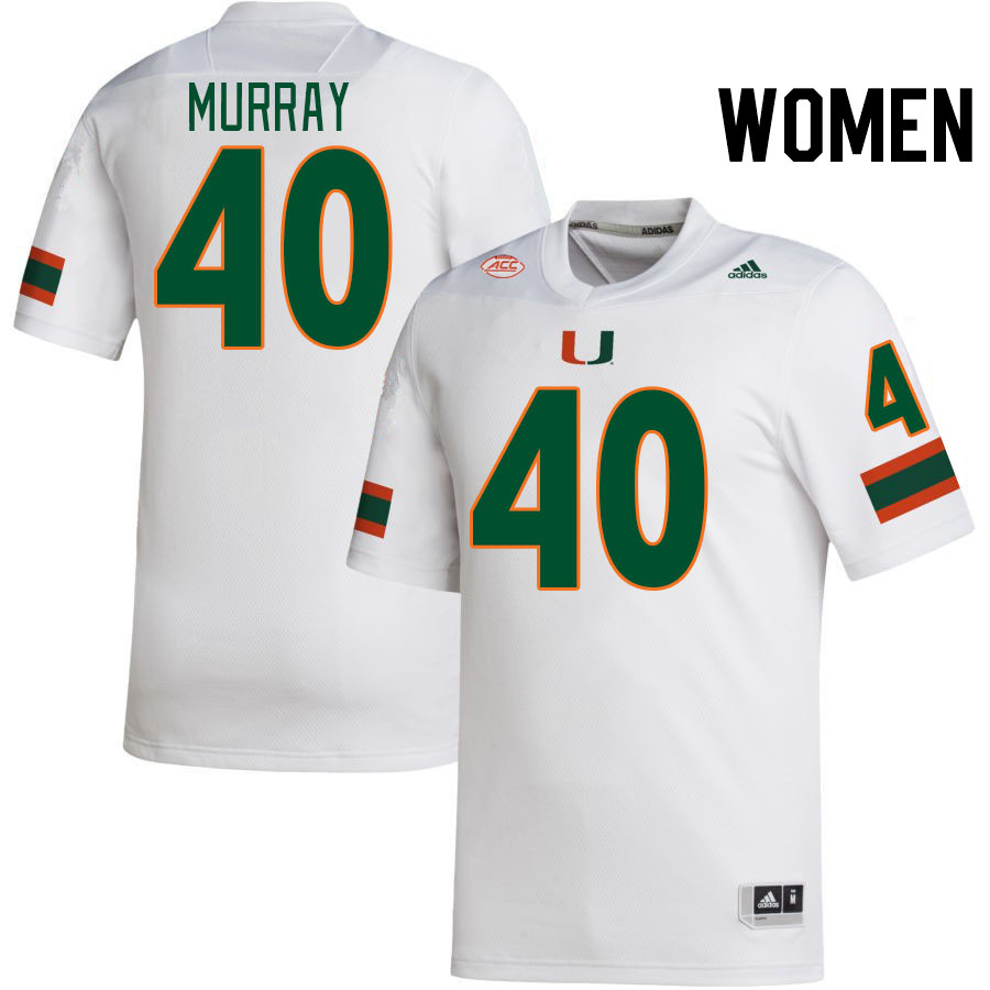 Women #40 Abram Murray Miami Hurricanes College Football Jerseys Stitched-White